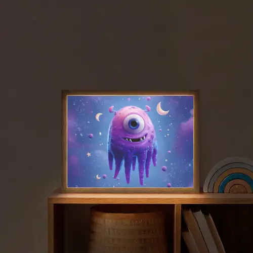 Monster - Ruimte - Sterren - Paars Light Box met batterij (Wandlamp kind) middel -sfeer1_kind