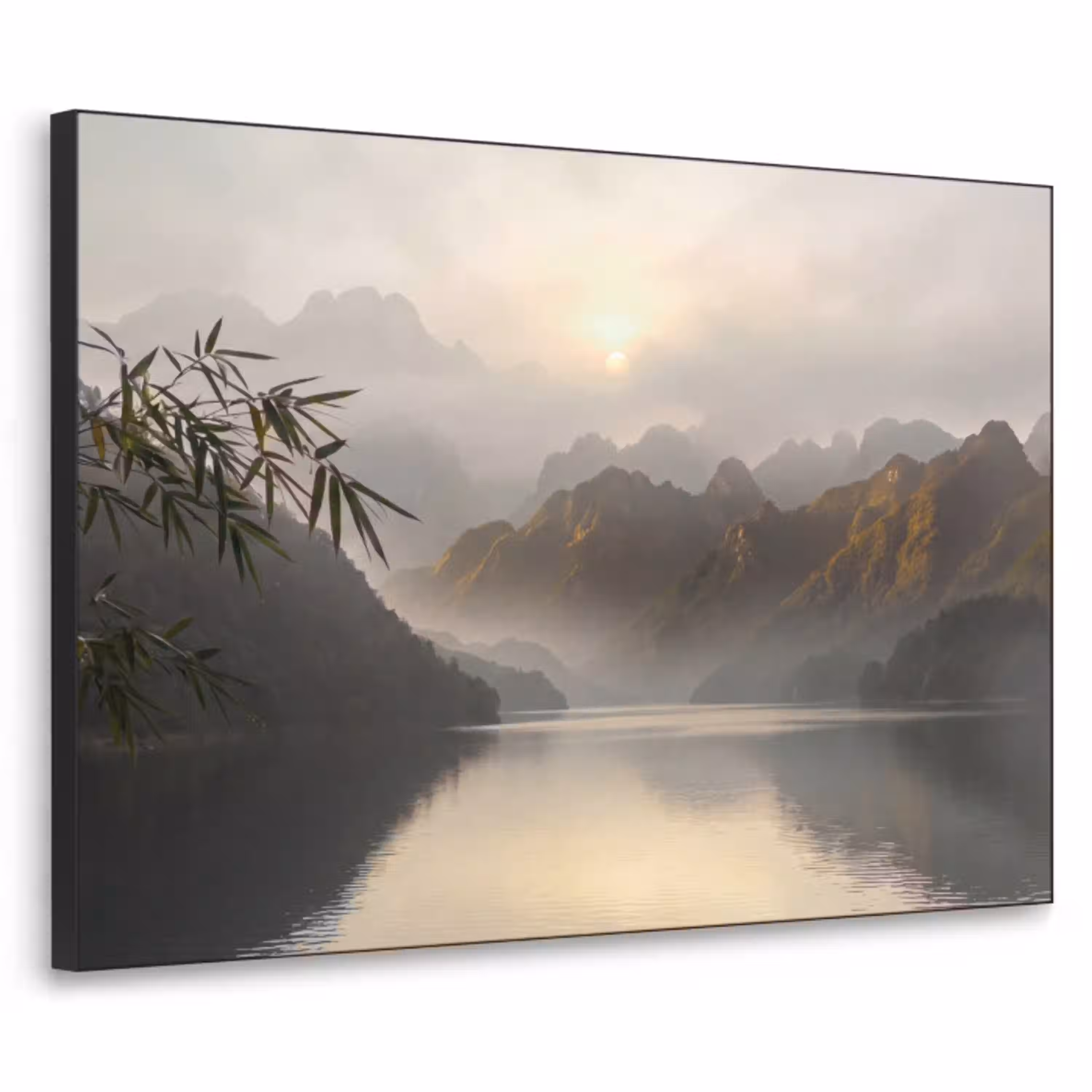 Bergen - Water - Mist - Natuur - Landschap Textielframe zwart klein -3d