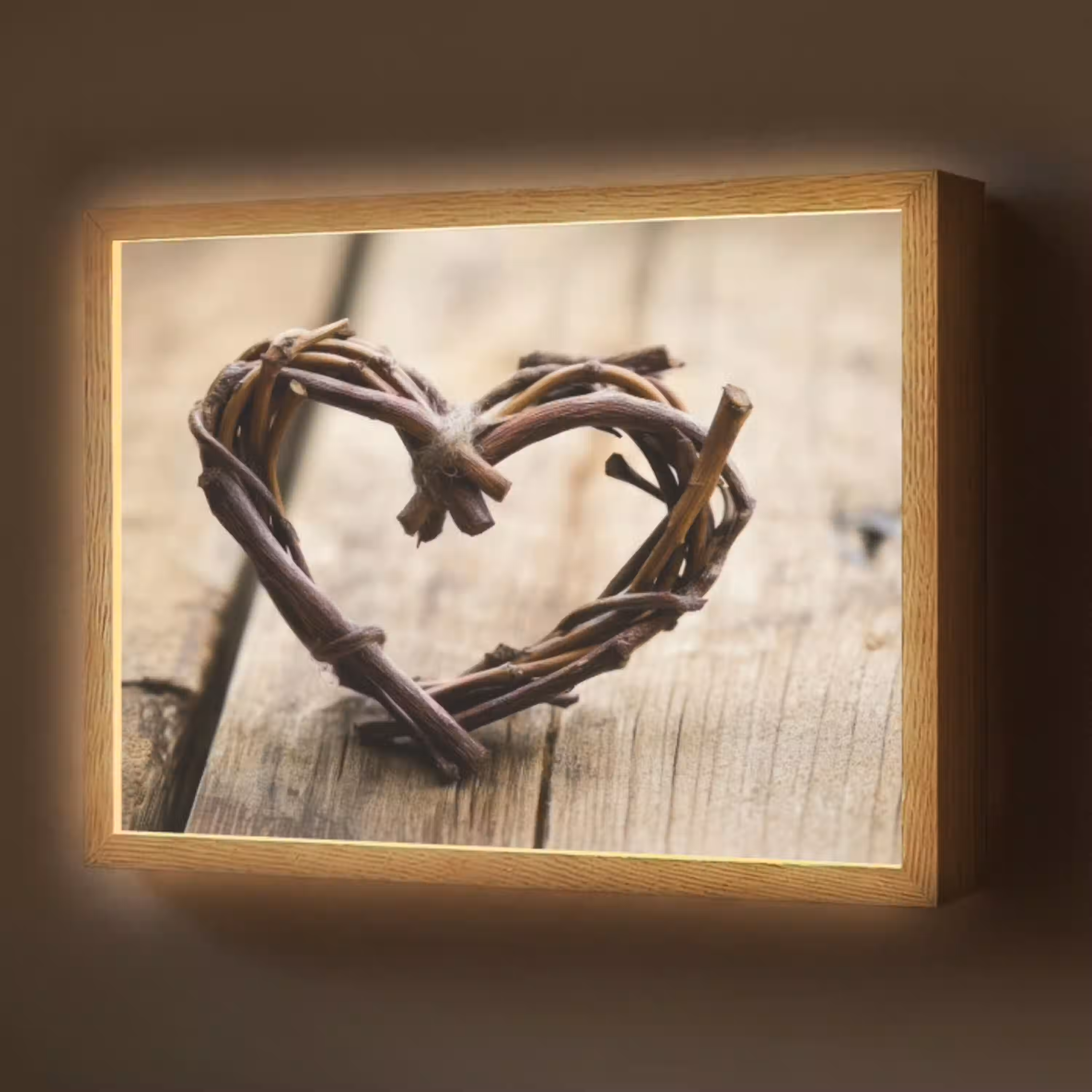 Hart - Hout - Natuur - Takken - Bruin Light Box met batterij (Wandlamp) middel -z3d_website
