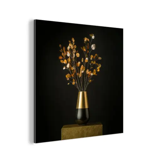 Goudbruine - Bladeren - Vaas - Herfstachtig aluminium wit klein -3d