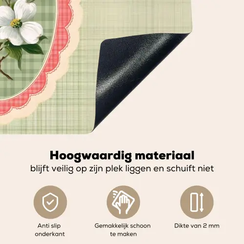 Bloemen - Illustratie - Geruit - Groen Inductie beschemer met haakjes klein -ky-onderkant-nl