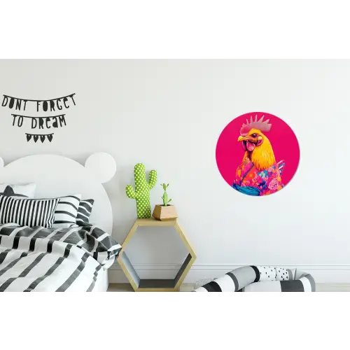 Haan - Kleurrijk - Kimono - Roze Wandcirkel aluminium klein -kinderkamer