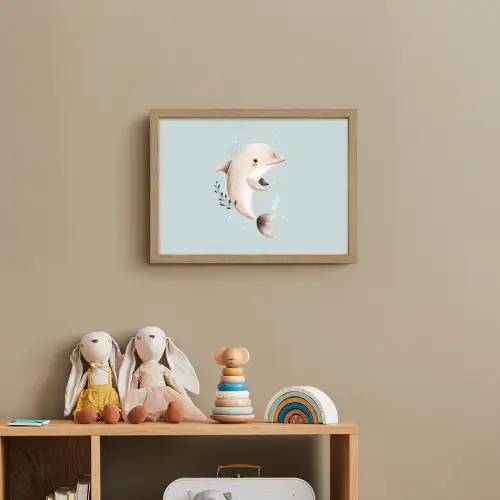 Dolfijn - Zeewier - Grijs Light Box met batterij (Wandlamp kind) middel -sfeer2_kind