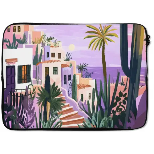 Huizen - Minimalistisch - Palmbomen - Kust laptophoes neopreen klein -zkaufland3dotto