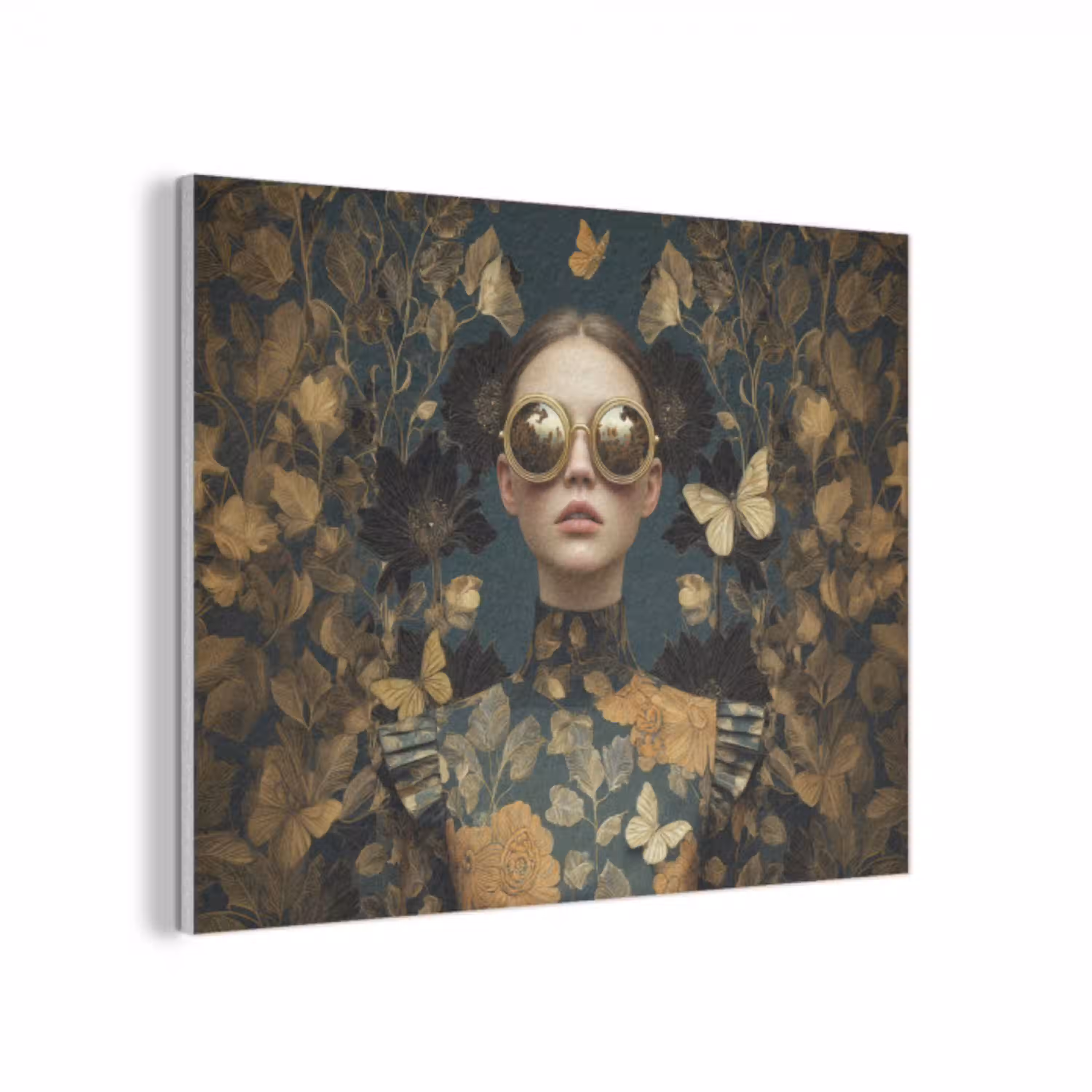Vrouw - Bladeren - Goud - Vlinders PET vilt klein -3d