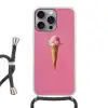 Hoorntje - Schepijs - Roze Hoesje iPhone 16 Pro Max met koord klein -3d