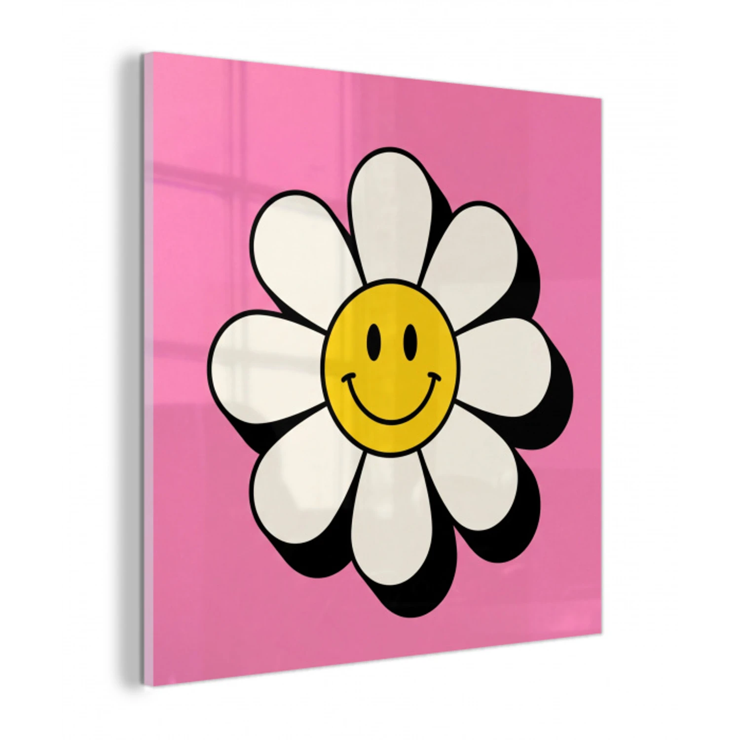 Smiley - Bloem - Roze plexiglas 5mm klein -z3d