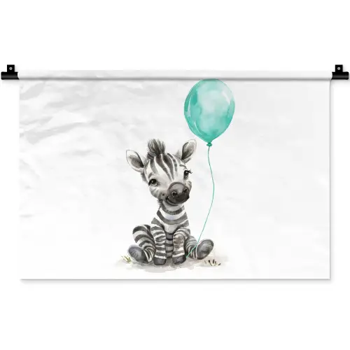 Zebra - Baby dier - Blauwe ballon Wandkleed katoen klein -zz3d