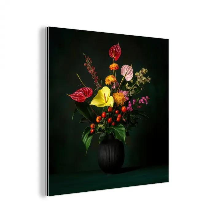 Bloemen - Vaas - Zwart aluminium wit klein -3d