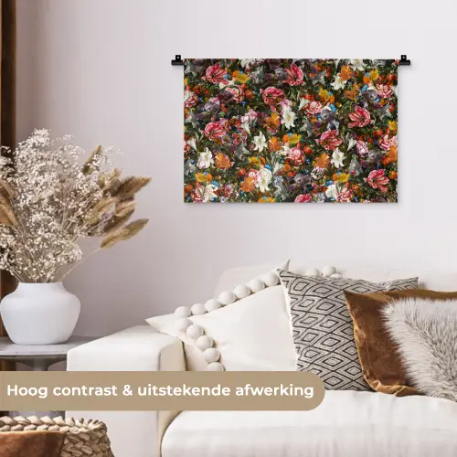 Bloemen - Vlinder - Design - Kunst - Abstract - Schilderij - Oude meesters Wandkleed katoen klein -sfeer1