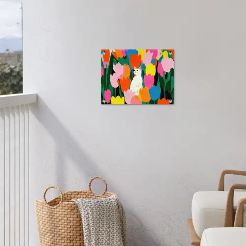 Tulpen - Kat - Kleurrijk tuinposter los doek klein -sfeer8