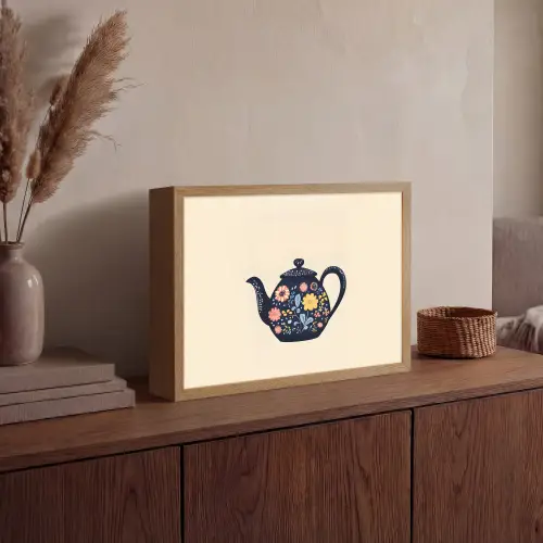Theepot - Kleurrijk - Bloemen Light Box met batterij (Wandlamp) middel -sfeer2