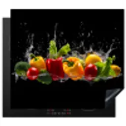 Paprika - Water - Groente - Zwart Inductie beschermer vinyl 3mm middel -3d