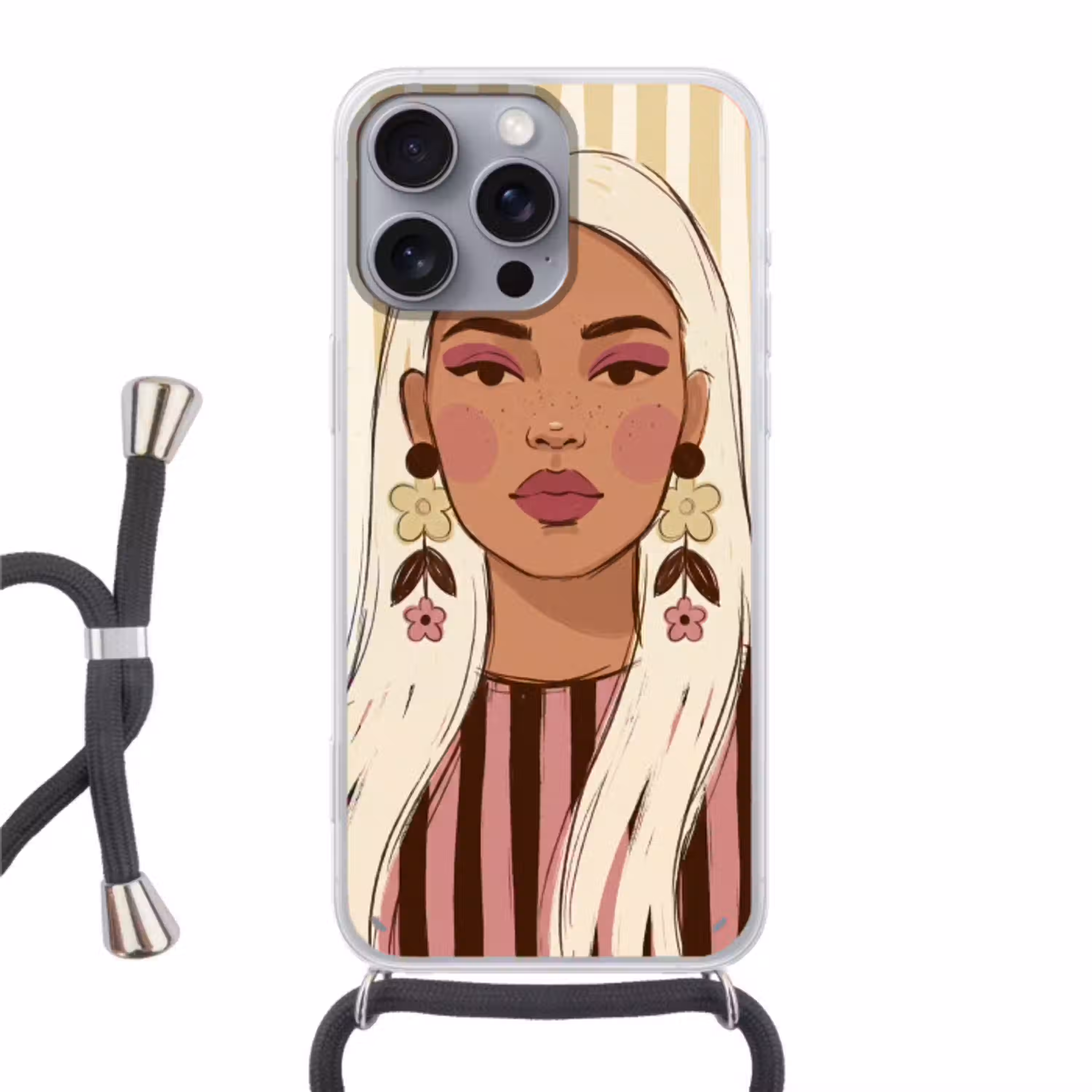 Vrouw - Portret - Illustratie - Modern - Roze Hoesje iPhone 16 Pro Max met koord klein -3d