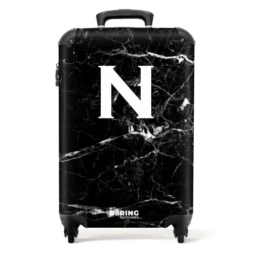 Letter N - Marmer - Zwart - Marmer print NBS - Handbagage koffer - Kinderen Unisex middel -productfoto_recht