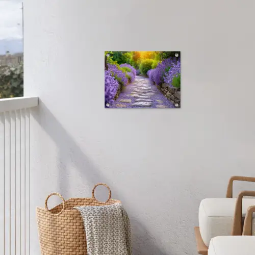 Lavendelpad bij zonsondergang tuinposter los doek klein -sfeer8