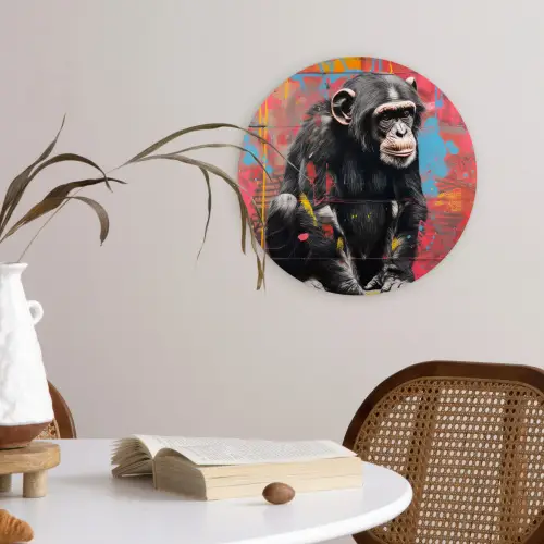Graffiti - Chimpansee - Dieren - Street art - Banksy Wandcirkel kunststof plaat 5mm dik klein -sfeer4