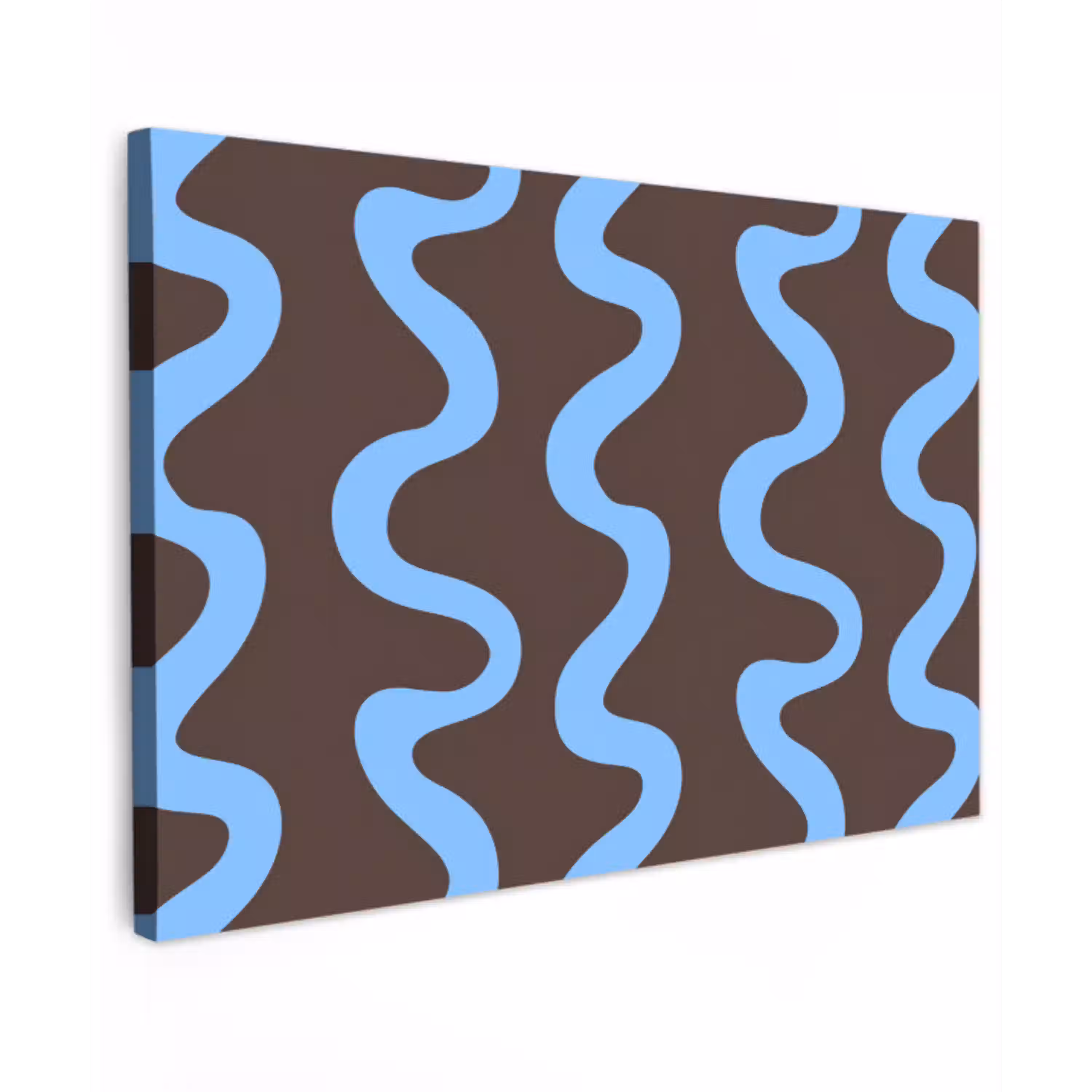 Kronkelende lijnen - Blauw - Bruin - Minimalistisch canvas 2cm klein 34 -z3d