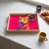 Kat - Kimono - Bloemen - Roze Dienblad Rechthoek middel -sfeer2