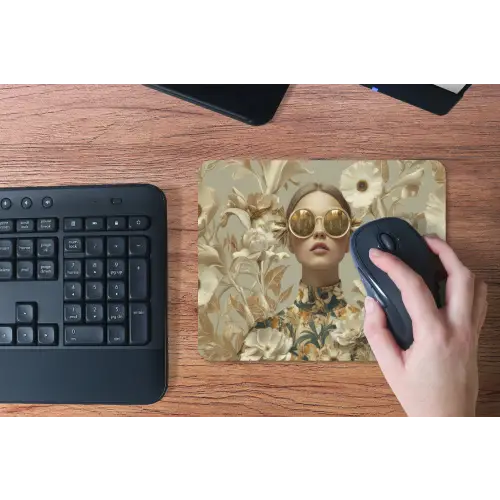 Vrouw - Bloemen - Zonnebril - Wit muismat rubber klein -toetsenbord