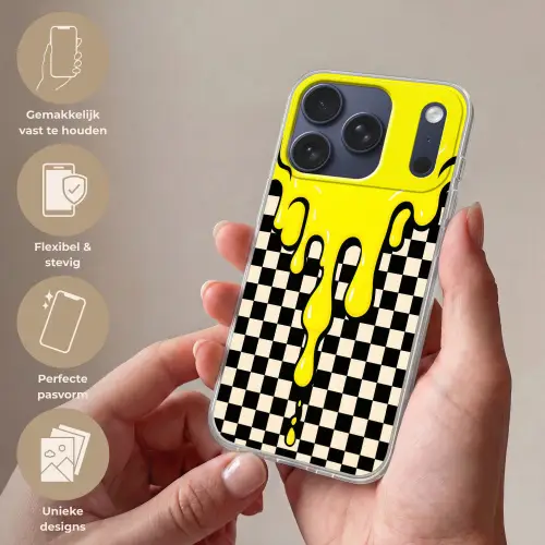 Geblokt - Grafisch - Vloeistof - Geel Telefoonhoesje iPhone 17 Pro klein -sfeer3_NL