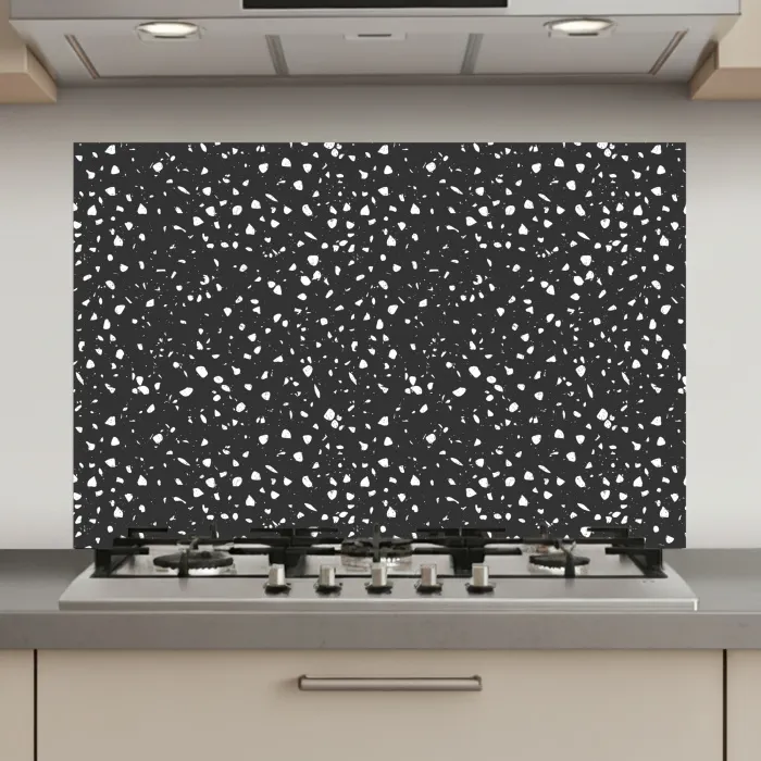 Terrazzo -  Patroon - Zwart - Wit keuken achterwand spatscherm klein 900 -3d_website