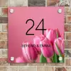 Roze tulpen - Klassiek Naambord Vierkant klein -sfeer2