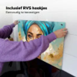 Portret - Vrouw - Schilderij - Blauw - Goud - Expressief Inductie beschemer met haakjes klein -ky-ophangen-nl