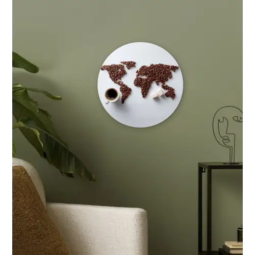 Wereldkaart - Koffiebonen - Suikerklontjes Wandcirkel plexiglas klein -sfeer3