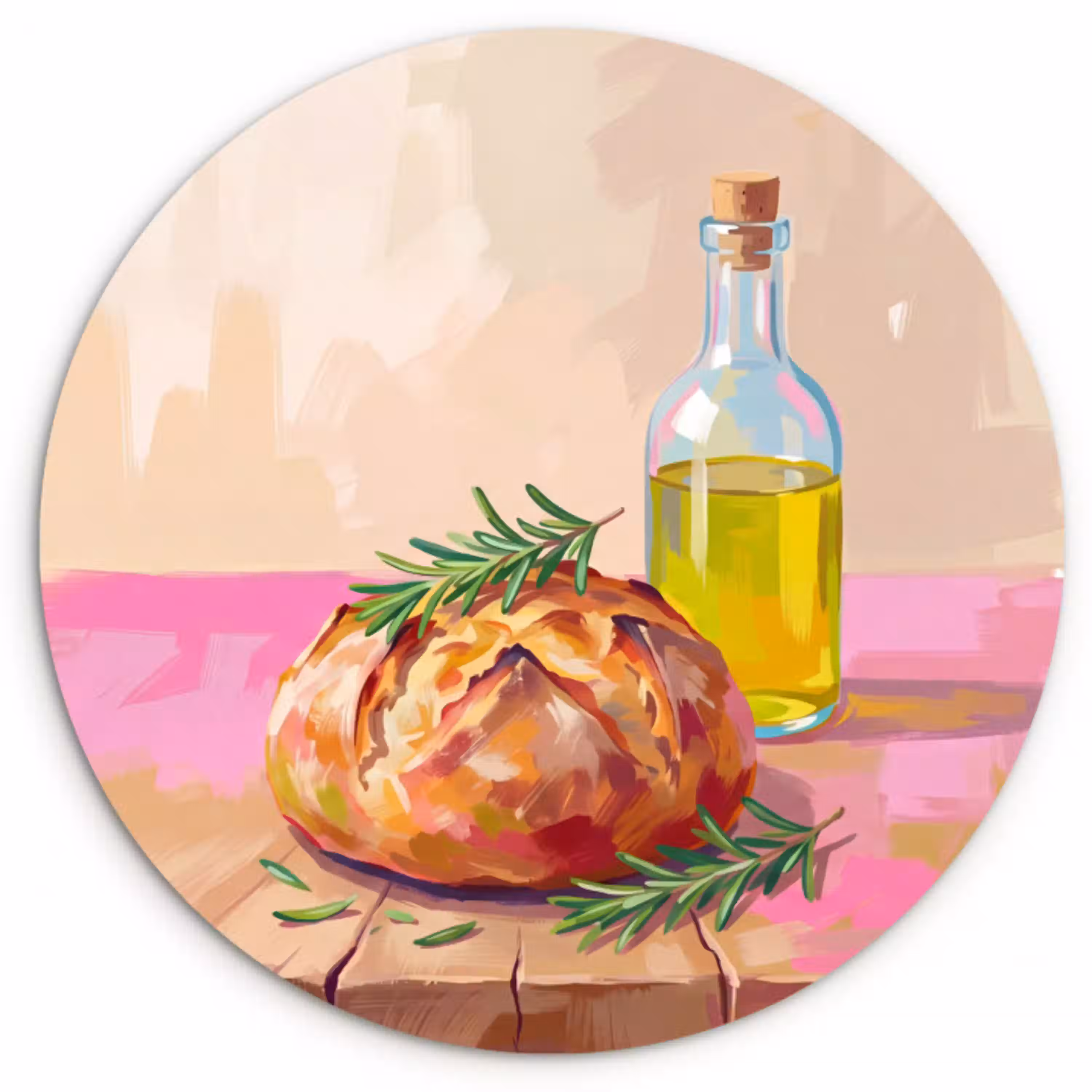 Eten - Brood - Olijfolie - Abstract - Keuken Wandcirkel kunststof plaat 5mm dik klein -3d
