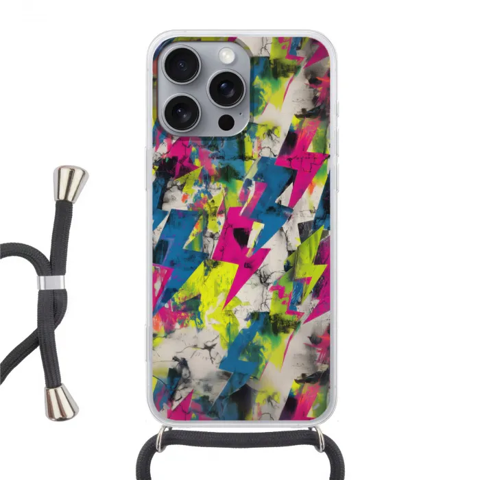 Bliksemschichten - Patroon - Marmer - Kleuren Hoesje iPhone 16 Pro Max met koord klein -3d