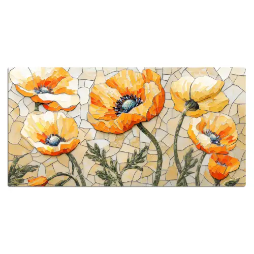 Klaprozen - Oranje - Mozaïek - Bladeren Muismat XXL klein -3d_leeg