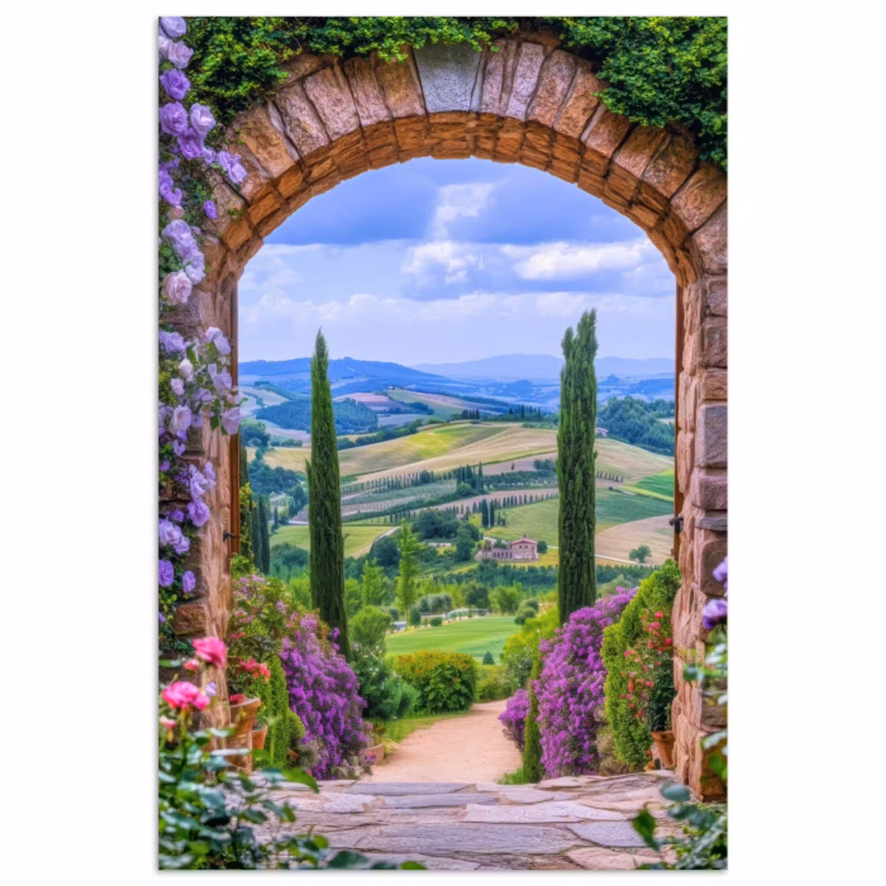 Doorkijk - Toscane - Landschap - Poort poster papier klein -3d