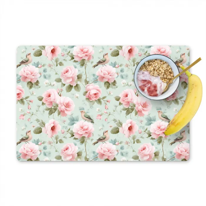 Rozen - Vogels - Pastel - Kleurrijk Placemat vinyl groot 368 -zzzproduct_Kitchenyeah-website