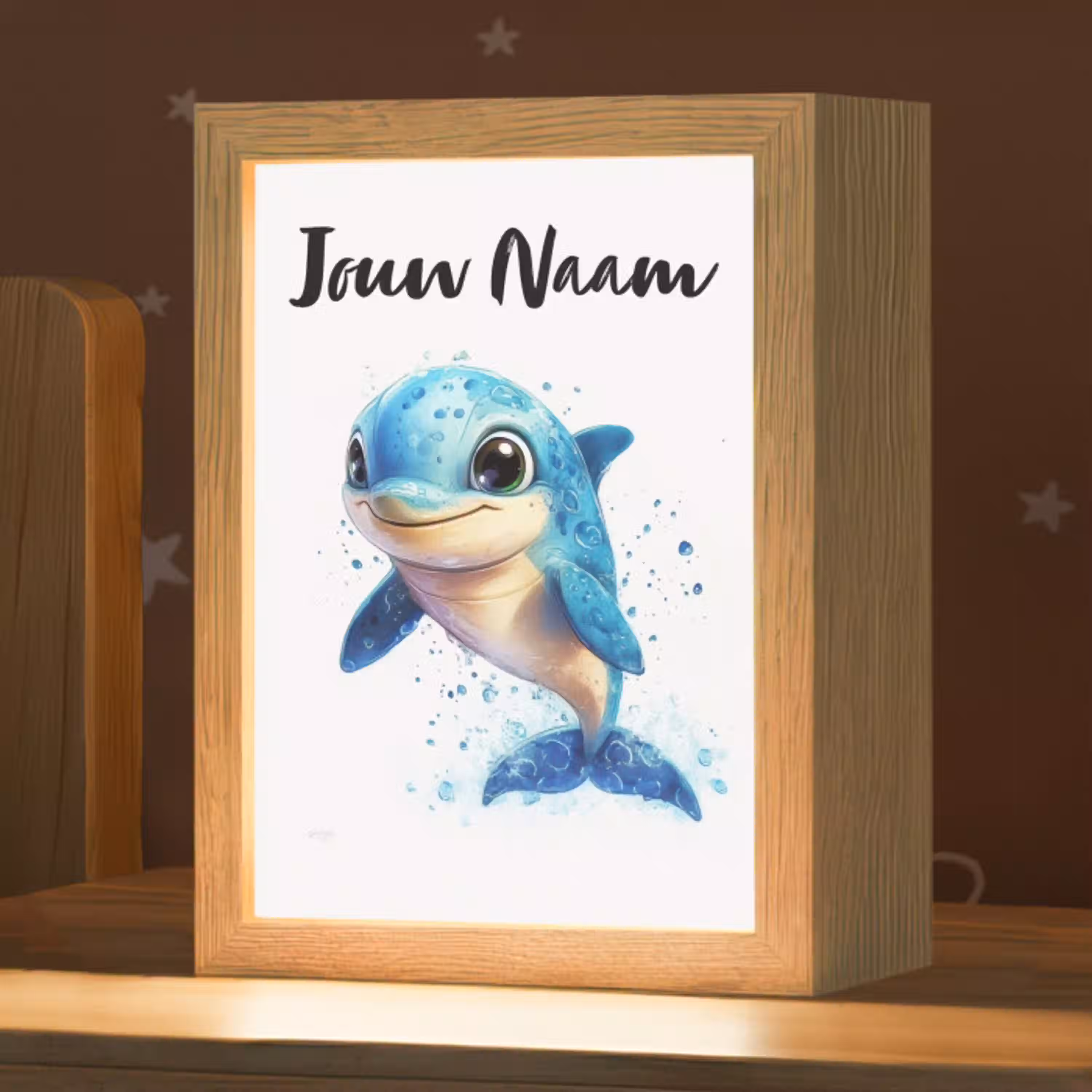 Dolfijn - Blauw - Water - Druppels Light Box met kabel (Kinderlampje) klein -zzz_3d_website