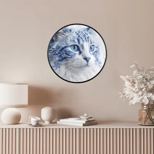 Kat - Patroon - Blauw Fotolijst rond zonder passe partout klein -sfeer3