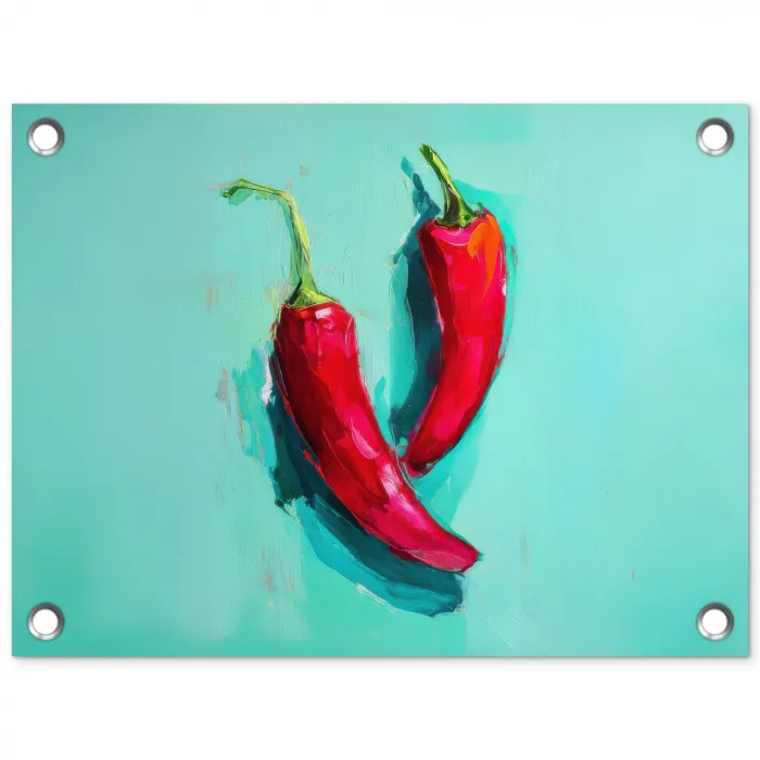 Chilipepers - Geverfd - Rood tuinposter los doek klein -3d
