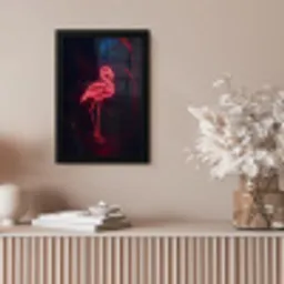 Flamingo - Roze - Neon - Licht fotolijst zwart zonder passe partout klein -sfeer5