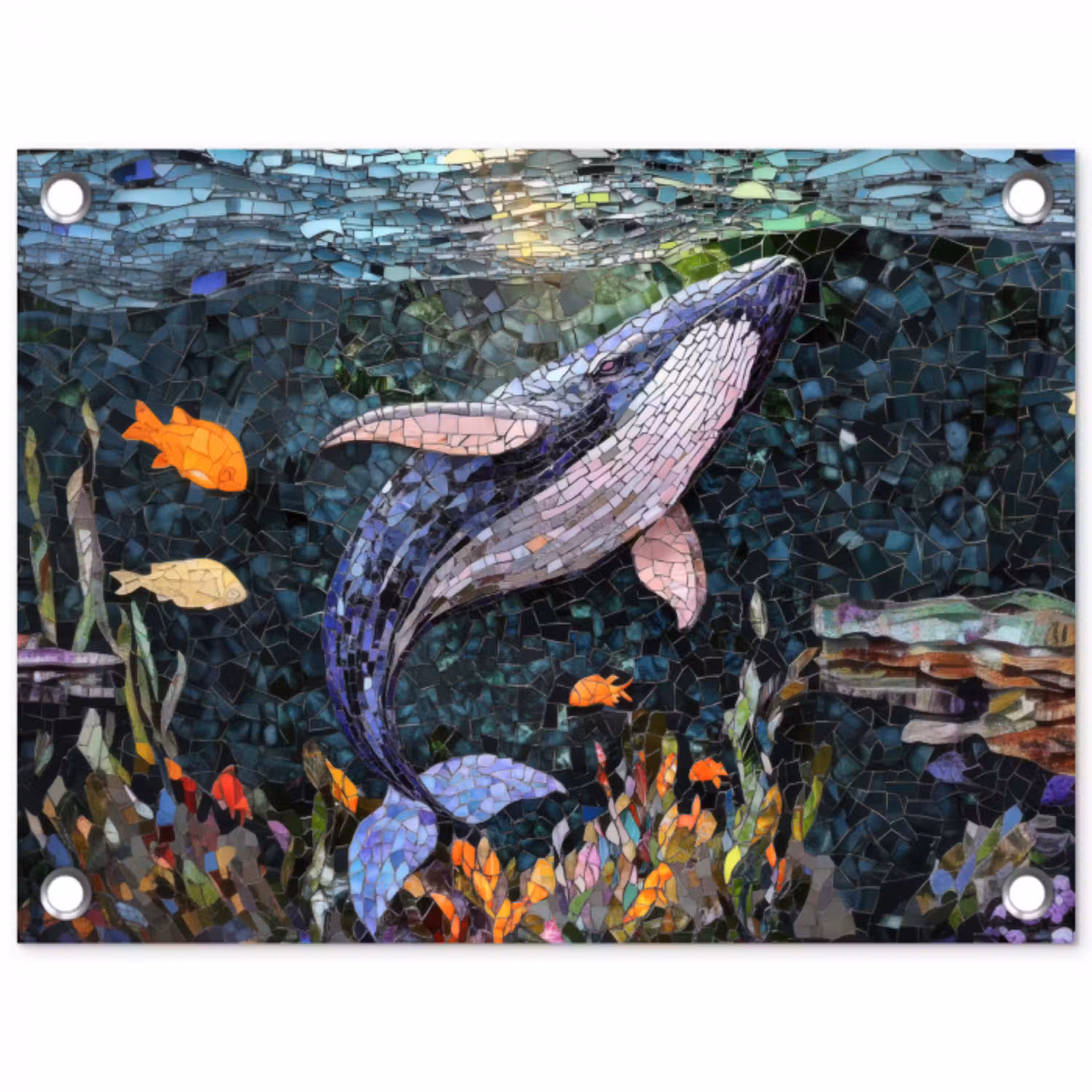 Mozaïek - Walvis - Koraal - Water tuinposter los doek klein -3d