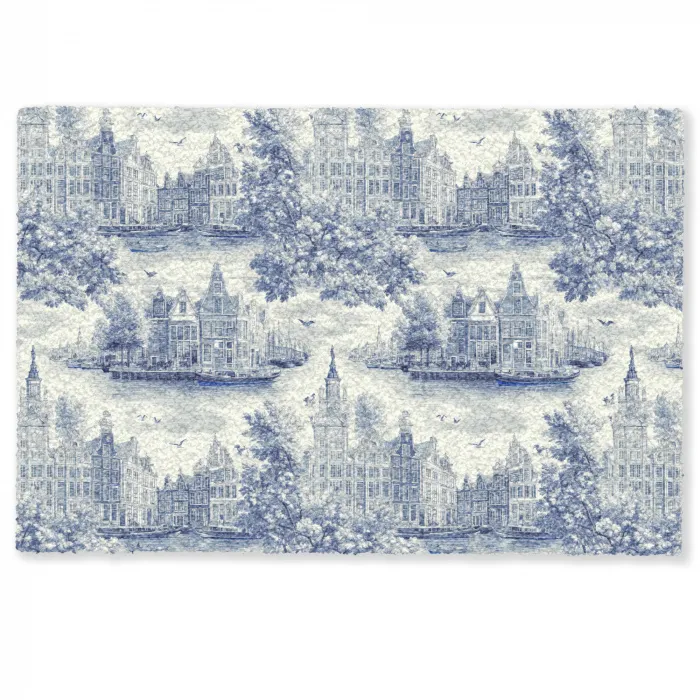 Huizen - Bomen - Water - Vogels - Blauw Deurmat klein 898 -zkaufland3d
