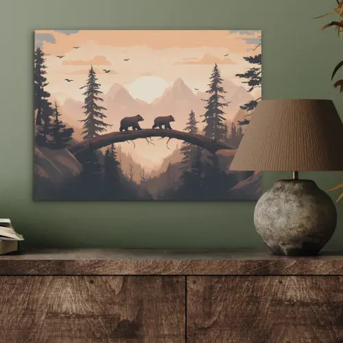 Beren - Bomen - Landschap - Zonsondergang PET vilt klein -sfeer2