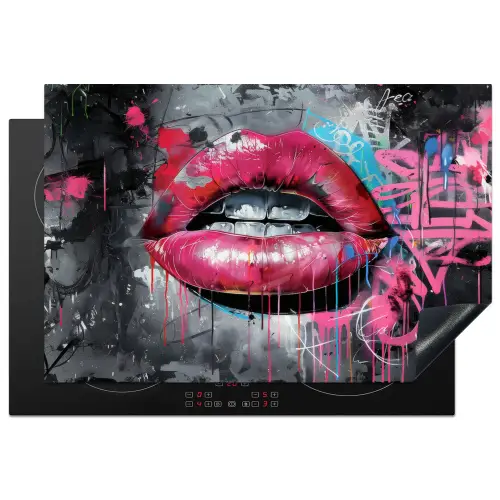 Lippen - Felroze - Graffiti - Verfstrepen Inductie beschermer vinyl 3mm klein -3d