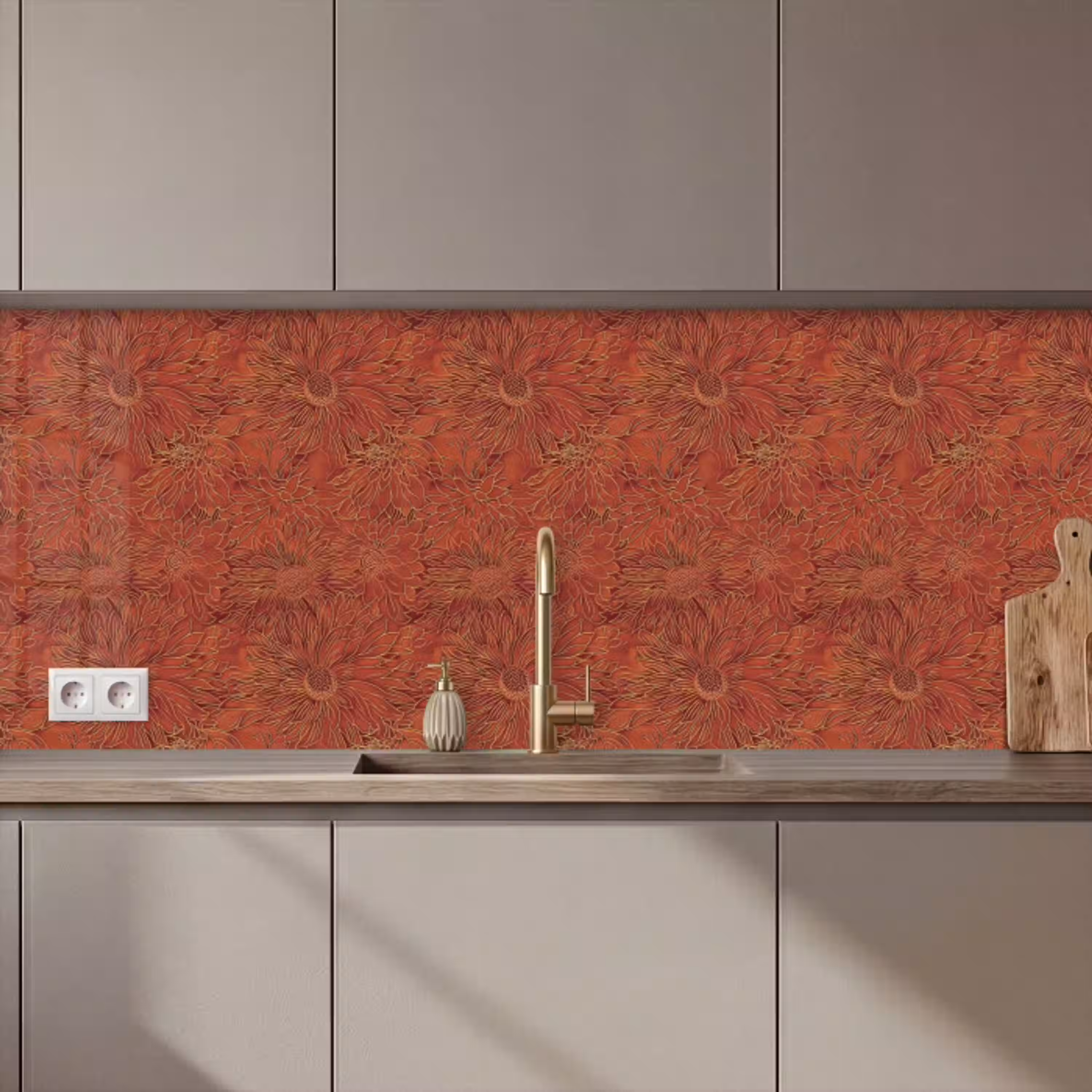 Oosters - Bloemen - Terracotta keuken achterwand 2 middel 871 zz_3dshopping