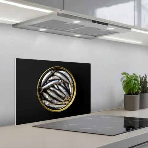 Sardines - Vissen - Rond - Zwart keuken achterwand spatscherm klein -3d_schuin