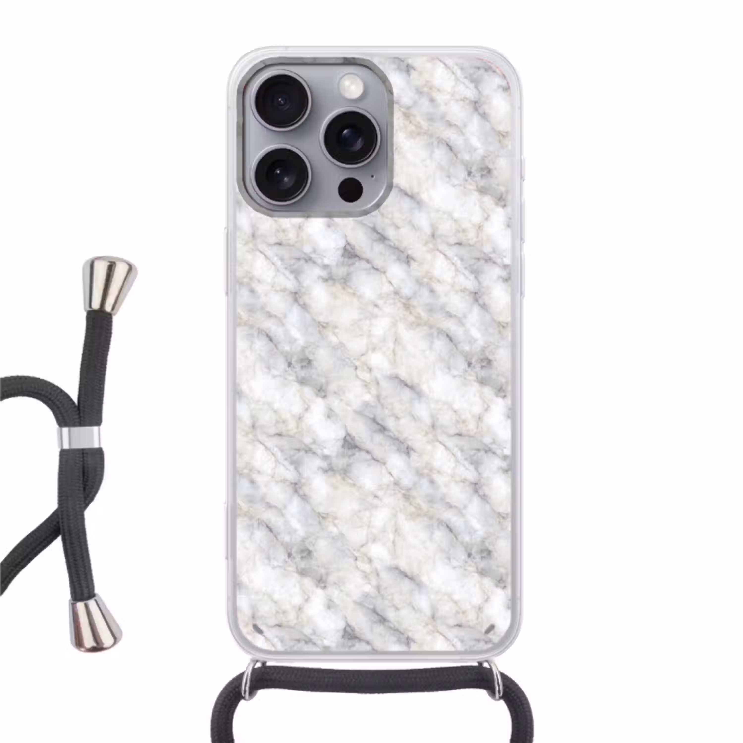 Grijs - Marmer - Gedetailleerd Hoesje iPhone 16 Pro Max met koord klein 804 -3d