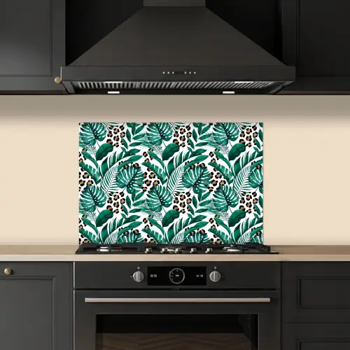 Palmblad - Panterprint - Tropical keuken achterwand spatscherm klein -sfeer1