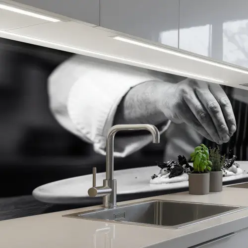 Chef - Garnering - Gerecht keuken achterwand 2 middel -3d_schuin