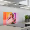 Portret - Vrouw - Abstract - Bloemen keuken achterwand spatscherm klein -3d_schuin