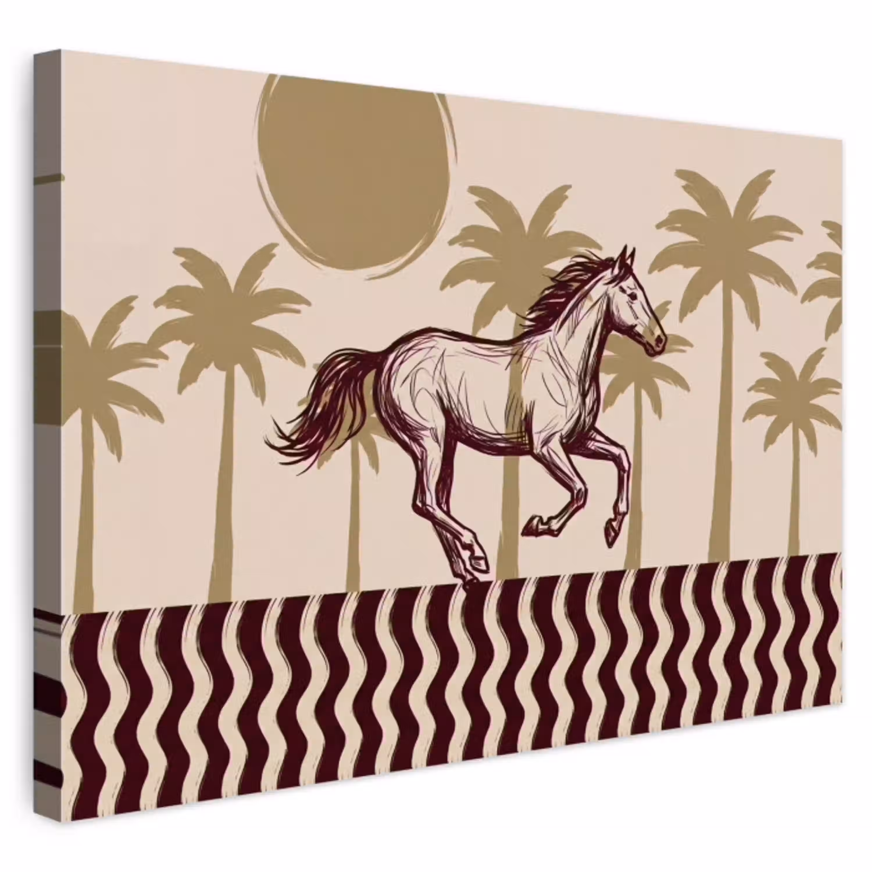 Paard - Galopperend - Woestijn - Illustratie Tuinposter op houten frame 2 cm dik klein -3d