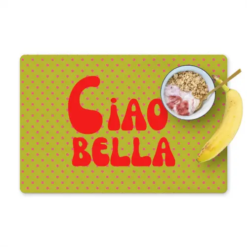 Ciao bella - Rood - Groen - Stippen Placemat vinyl groot -zzzproduct_Kitchenyeah-website